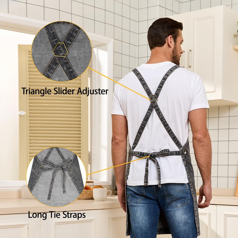 Beitiny Denim Apron with Pockets, Cross Back Apron for Men