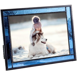 J Devlin Glass Art Blue Stained Glass Picture Frame – 5x7 Photo Frame, Decorative Glass Frame, Vertical or Horizontal Display