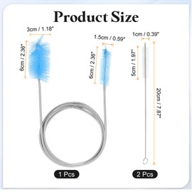 HARFINGTON 3pcs Flexible Long Drain Brush Straw Cleaner Set 61.02" Stainless Steel Double Ended Hose Brush with 8" Nylon Long Tube Pipe Cleaning for Fish Tank Sink Pipe, Blue