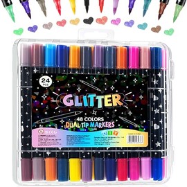 Marcador de doble punta,plumones acrilicos,marcadores con glitter,Adecuado para realizar tarjetas de felicitación, pinturas y carteles.(24 piezas, 48 colores)