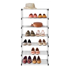 Whitmor 7-Tier Shoe Rack - Small Space Solution - Store up to 14 Pairs of Shoes - Organize Shoes & Accessories - Chrome & Black