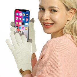 ViGrace Womens Winter Touchscreen Gloves Cable Knit Warm Lined 3 Fingers Dual-layer Touch Screen Texting Thermal Glove for Women