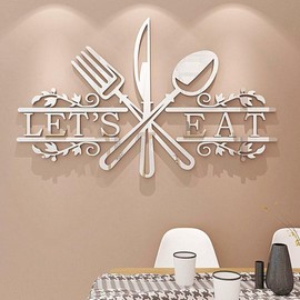 Kitchen Wall Stickers Wall Art - DIY 3D Kitchen Decorations for Walls Acrylic- Kitchen Wall Art Dining Decorations Kitchen Stickers for Walls Kitchen Wall Decor for Dining Room (Silver, 70 * 100cm)