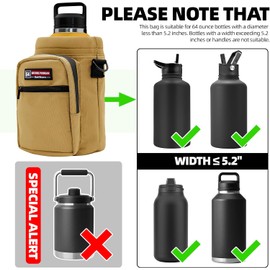 NATURE PIONEOR Insulated Water Bottle Holder with Shoulder Strap for 64oz Sports Water Jugs Bottles, Carrier/Pouch Sleeve for Outdoor Camping, Hiking,Gym