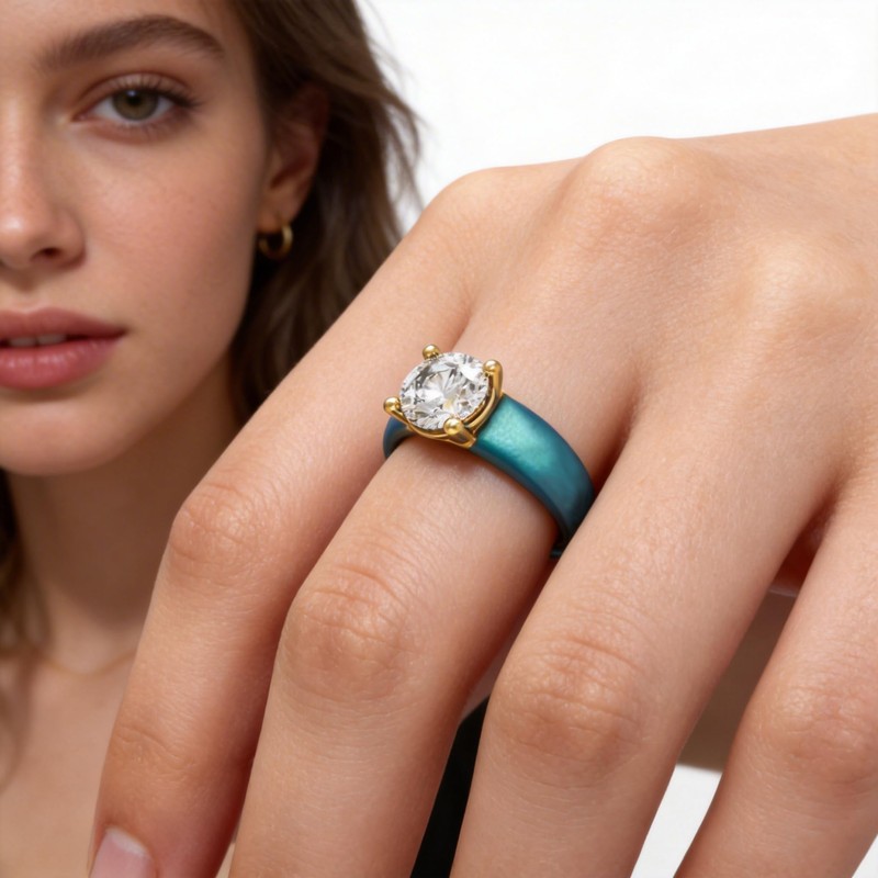 Zollen Silicone Ring with Stone - Round Cut Cubic Zirconia