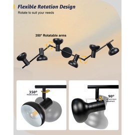 LTBLIGHT Track Lighting Fixtures Ceiling, 6-Head Adjustable LED Track Lighting Kit, Black Metal Directional Rotatable Ceiling Light Fixture for Kitchen, Living Room, E12 Base, Bulbs Not Included