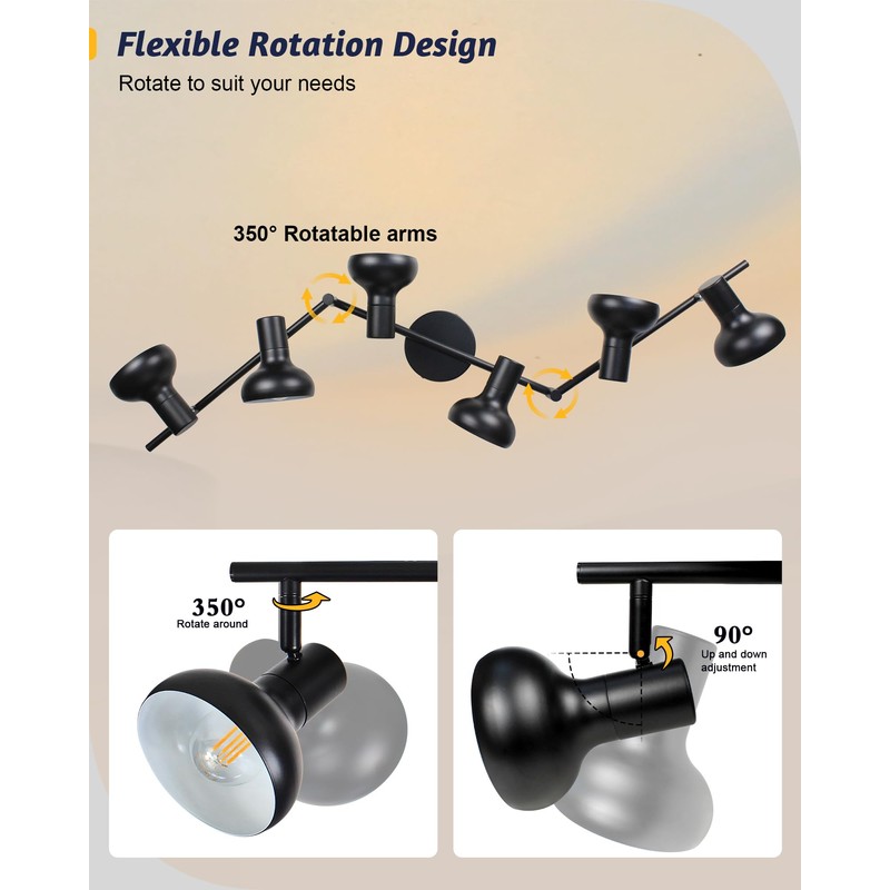 LTBLIGHT Track Lighting Fixtures Ceiling, 6-Head Adjustable LED Track Lighting