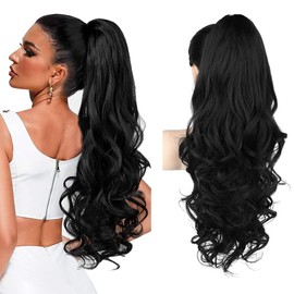 XFSRG Ponytail Extension, 60 cm, Long, Wavy Curly Hair Extension, Synthetic Braid Hair Extension, Claw Clip in Hairpiece