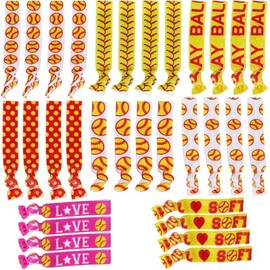 YKW 32 Pack Softball Headbands Hair Ties No Crease Elastic Softball Hair Accessories for Women Girls Players - Team Gifts Softball Party Favors Red Yellow Softball Ribbon Ponytail Holders