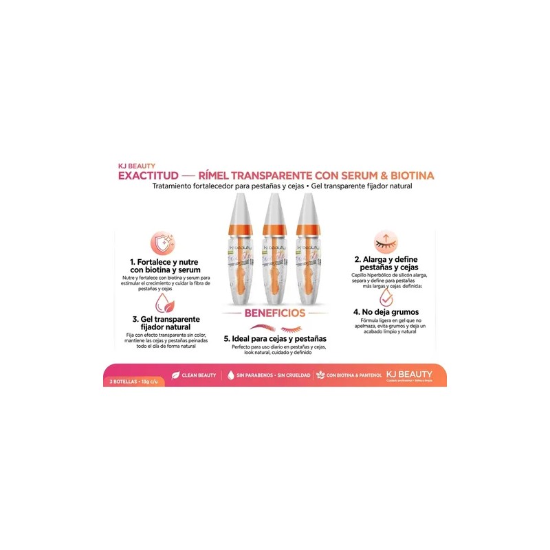 Kj Beauty Exactitud Gel Pestañas/cejas Transparente 3 Pzs