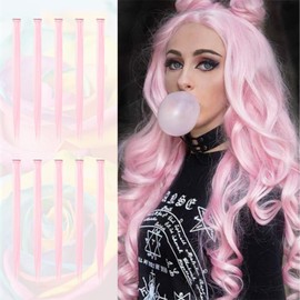 Sofeiyan Colored Hair Extensions Straight Hairpiece 22 Inch 10 Pcs Colorful Clip in Hair Extensions Synthetic Colored Party Highlights for Women Kids Girls, Pink