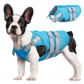 Kuoser Dog Cooling Vest, Cooler Jacket for Medium Dogs, UV Protection Shirt with Leash Hole, Adjustable Fit Pet Harness for Outdoor Beach, Hiking, Walking Blue M