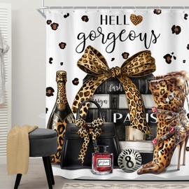Cinbloo Brown Leopard Shower Curtain for Women 60Wx72H Cheetah Print Fashion Modern Luxury Magazine Books Perfume High Heels Girly Bathroom Curtain Set Trendy Stylish Girls Bathroom Accessories Decor
