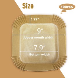 wow97e 100 PCS Air Fryer Liners Disposable Paper 9 Inch, Premium Non-Stick Airfryer Liners Parchment Paper Sheets, Square Baking Paper for Frying, Roasting and Microwave (Natural)
