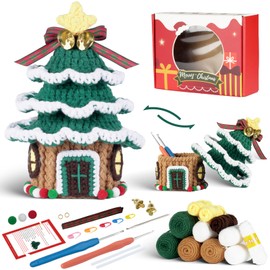 Fadcaer Christmas Crochet Kit for Beginners, Christmas Tree Crochet Knitting Set Crochet Yarn Set for Starters with Crochet Hooks Needles Yarn Xmas Funny Creative Gift for Adult Kids