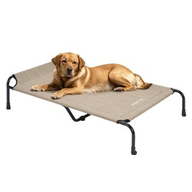 Veehoo Original Elevated Dog Bed - Outdoor Raised Dog Cot Bed for Large Dogs, One-Sided Raised Headboard Cooling Pet Bed, Dog Sleeping Training Cot, Non-Slip & Breathable, XXL, CWC2417A, Beige Coffee
