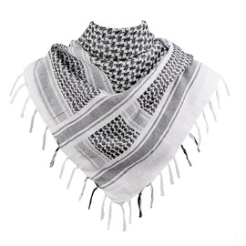 Fine Motto Tactical Shemagh Desert Keffiyeh Scarf - Neck Head Cover Scarf for Men and Women (Black and White)