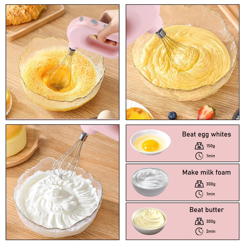 Frullatore elettrico senza fili, mini frusta a mano con 4