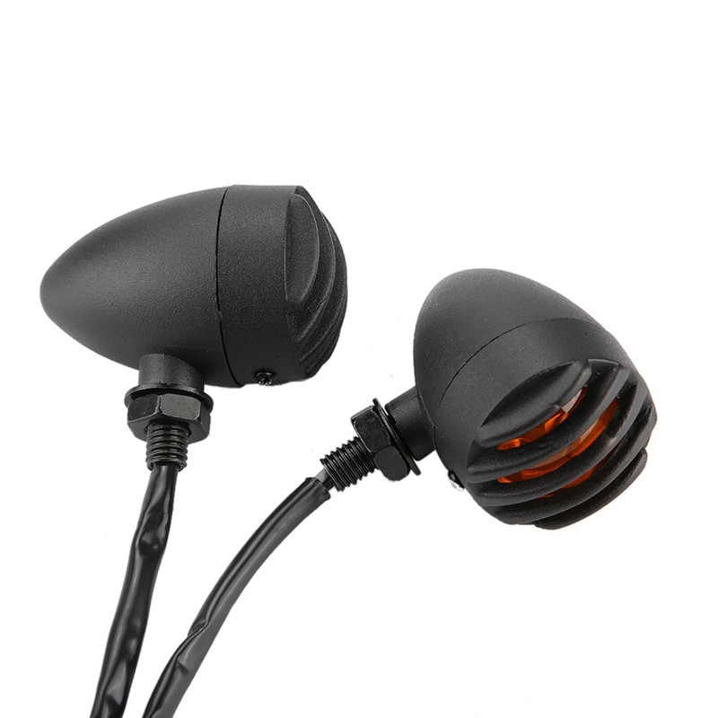2Pcs Motorcycle Retro Rear Turn Signal Lights Indicator Full Metal