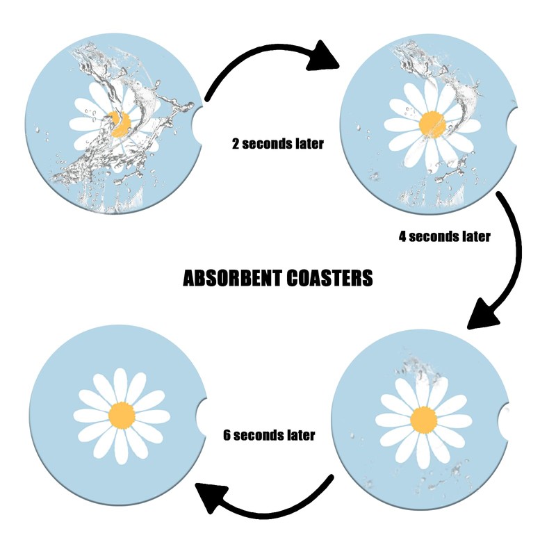 Cup Holders Car Coasters - White Daisy Flower Absorbent Ceramic