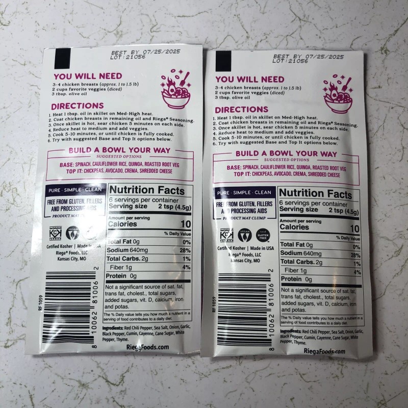 RIEGA Seasoning BLACKENED CHICKEN BOWL Seasoning, 1oz, BB 7/25, 2