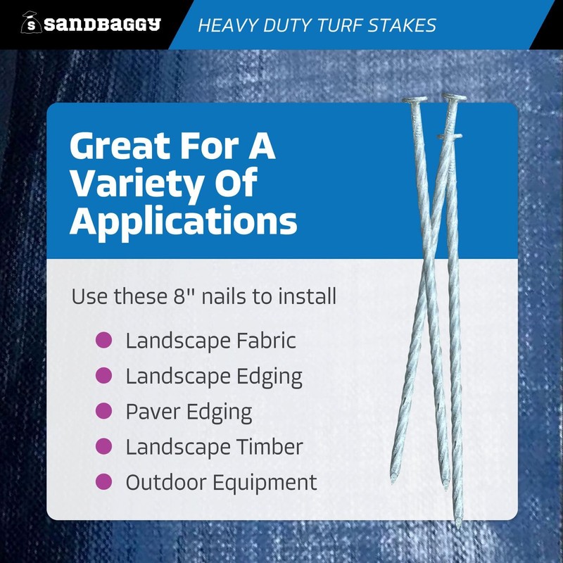 Sandbaggy 8" Heavy Duty Galvanized Artificial Turf Stakes - Spiral