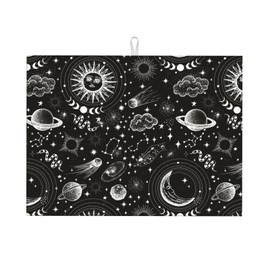 Sun And Moon Dish Drying Mat for Kitchen Counter Cute Kitchen Mat Microfiber Kitchen Countertop Absorbent Reversible Drainer Rack Pad Dish Drying Mat 18 x 24 Inch