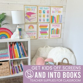 Hadley Designs 6 Motivational Reading Posters for Classroom – Elementary Wall Decorations, Library Prints, and Reading Corner Artwork - Gold Classroom Decor