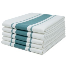100% Cotton Tea Towel - Teal Stripe Pattern, Pack of 5 | Kitchen Towel Set | Absorbent, Strong, Quick Dry & Machine Washable | Home Decor & Bathroom Accessories