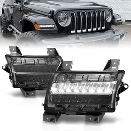 AmeriLite for 2018-2020 Wrangler JL Sport and Sport S Model Halogen Model Only. [Full LED DRL] Sequential Bumper Parking Lamp Turn Signal Smoke Lights Set
