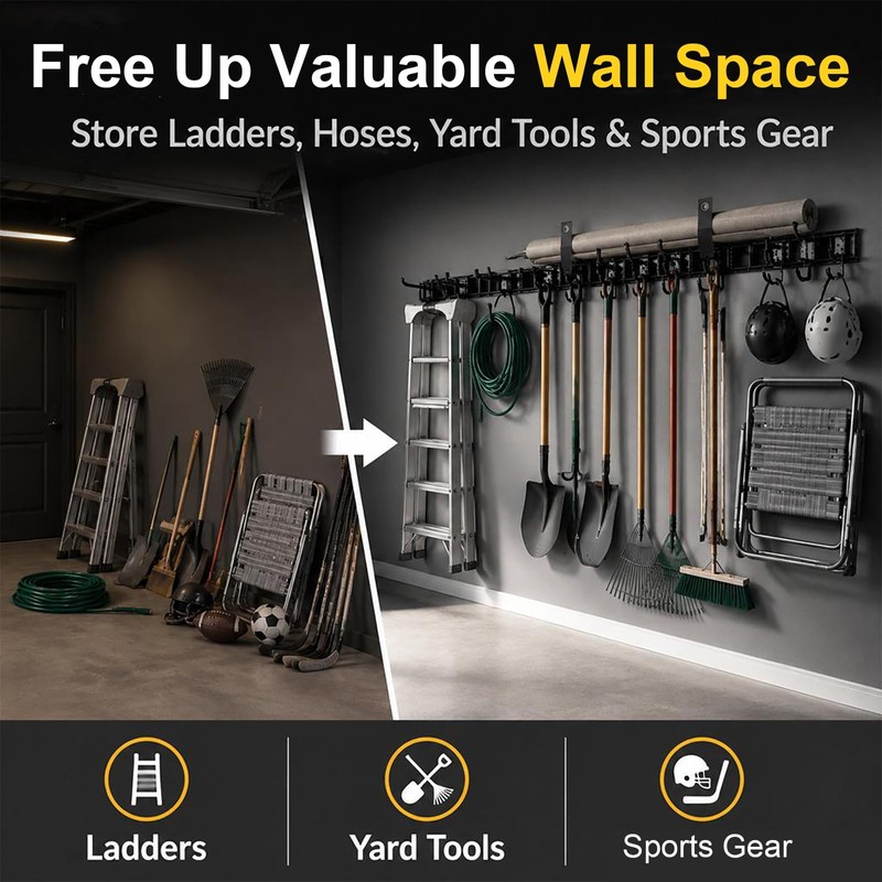 64" Garage Tool Organizer Wall Mount,900 lbs Heavy Duty Garden