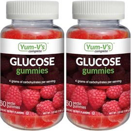 YUM-V'S Glucose Gummies – Fast Acting Glucose Chewable Gummies – Great Tasting – Gluten Free, Vegan, Non-GMO – Berry Natural Flavor – 60 Chewable Gummy for Adults & Kids (Pack of 2)