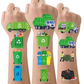Garbage Truck Kids Temporary Tattoos - 8 Sheets Fake Tattoos Stickers Rubbish Truck Party Favors Waterproof Semi Permanent For Kids Trash Truck Birthday Party Decorations Bag Fillers Tattoo Supplies