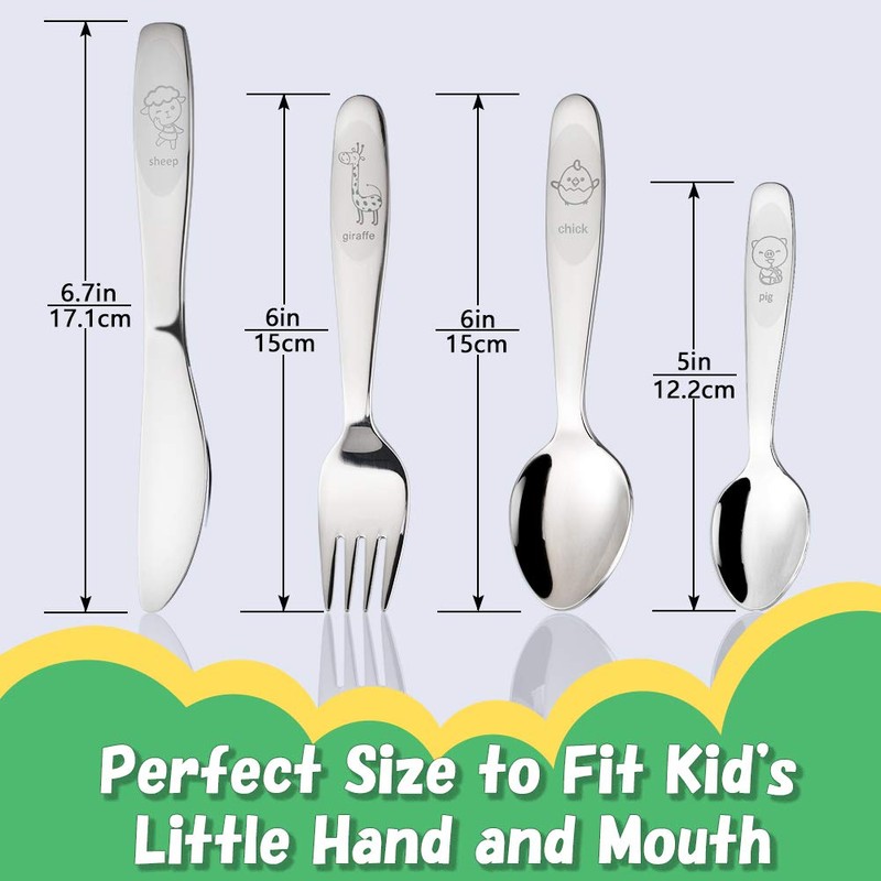Kids Silverware Set Toddler Utensils 18/8 Stainless Steel 4PCS Fork