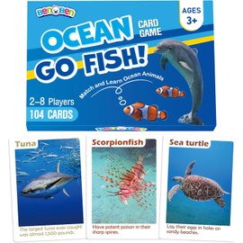 BenBen Go Fish Card Game for Kids, 104 Cards, Ocean Theme Memory Matching Game, Sea Animals Learning Playing Cards, Picture Cards with Real Photos, Fun Facts, 2-8 Players