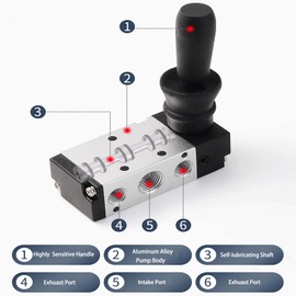 RIH 5 Way 2 Postion Air Hand Lever Operated Valve Pneumatic Solenoid Valve Manual Control Push Pull Valves 4H210-08 (1/4"NPT)