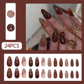 Hrnsnails Nail Press ons, Almond Press On Nails Medium Fake Nails with Butterfly Wings Three-Dimensional Ripples Manicure Design, Acrylic Artificial False Nails Press On Stick On Nails for Women
