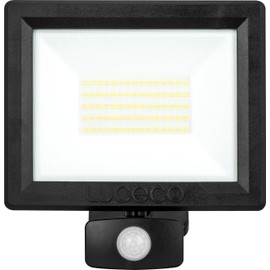 Luceco Essence Multi-Position Floodlight with PIR Motion Sensor, 50 Watts, 6000K Colour Temperature, IP65 Rated, Black