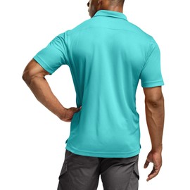 CQR Men's Polo Shirts, Tactical Short Sleeve Golf Performance Shirts, Lightweight Dry Fit UPF 50+ Pique, Frost Essential Aqua Blue, Large