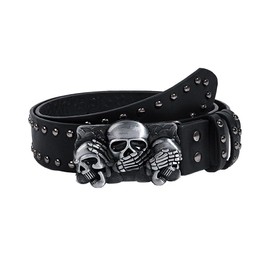 Metisee Western Waist Belt Black Skull Leather Belts Punk Jeans Belt for Women Men (Black, For Waist 35-45 in)