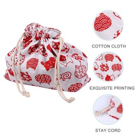 TOYANDONA Bento Box Drawstring Lunch Bag Double-Layer Thickened Japanese Style Bento Tote Pouch Candy Gift Holder Pack for Home Wedding Birthday Party Red Anime Lunch Box