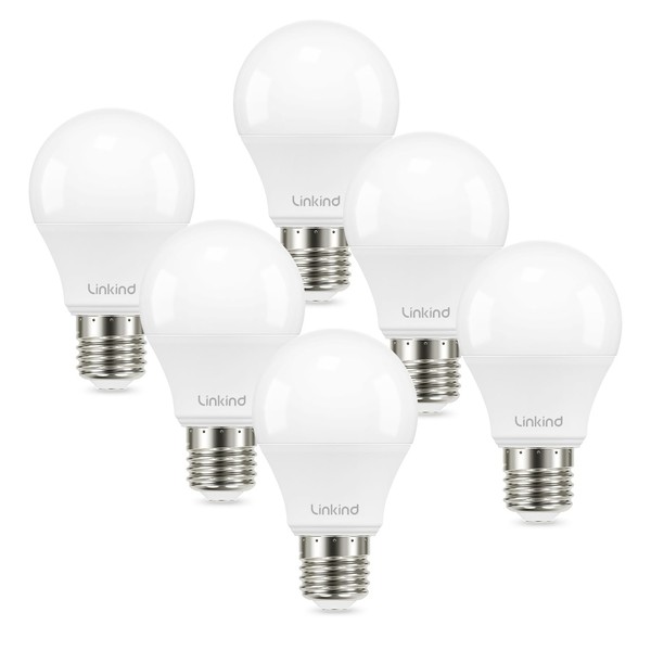 Linkind A19 LED Light Bulbs, 60W Equivalent Dimmable Light Bulbs, 4000K Cool White, 9.5W 840 Lumens LED Bulbs, E26 Standard Base 120V, UL Listed, Lighting for Bedroom Living Room Home Office, 6 Packs