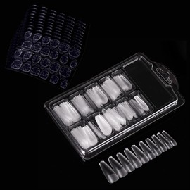 Alip False Nails Nail Tips, Clear, Wearable, Long Trapezoid Type, 96 Sheets + 240 Soft Gels, Ultra Thin Nail Tips, Sanded, Natural Fit, DIY, Practice, Salon, Self Nail, Commercial Use