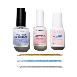 GLAMERMAID 4Pcs/Set Super Strong Nail Glue Remover for Press on Nails with Nail Glue Debonder and Nail Prep Oil Remover Kit, Nail Glue with Brush for Nails Tip & Remover Glue off Acrylic Sticks