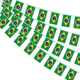 AhfuLife Brazil Bunting with 30 Pieces Brazilian Flags, 2 Pieces 14 x 21 cm - 10 m Double-Sided Rectangle Fabric Brazil Bunting Flag for 2025 Football World Cup Olympic Home Garden Party Bar