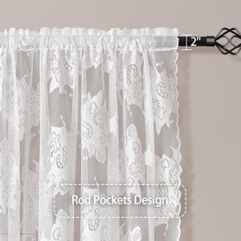 Jayla Christmas Decorations White Sheer Lace Curtains for Bedroom Voile Trees Embroidery Light Filtering with Scalloped Edges Knitted Lace Curtains for Living Room Rod Pocket 2 Panels 52 W x 84 L