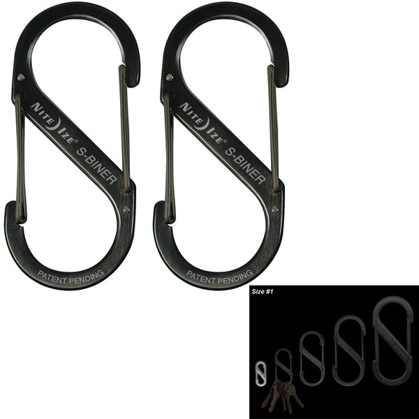 Nite Ize SB1-2PK-01 Size-1 S-Biner, Black, 2-Pack