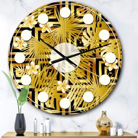 Designart Modern Gold Luxury Pattern Wall Art Design Mid-Century Modern Circle Wall Decorative Clock - Home Decorations for Home, Living Room, Bedroom, Office Decoration Round Metal Wall Clock
