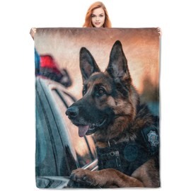 VANZEV Police Dog Blanket,German Shepherd Dog Flannel Throw Blankets,Soft Warm Lightweight Cozy Plush Animal Throws for Bedroom Sofa Office Home Decor Gifts for Men Dad Son Husband 60"x50"