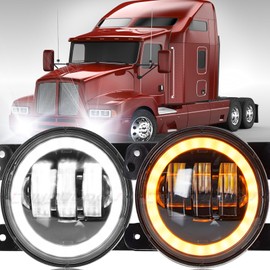 CHUSYYRAY 4 Inch Fog Light Assembly Compatible with Kenworth T2000 Fog Lights 1998 1999 2000 2001 2002 2003 2004 2005 2006 2007 2008 2009 2010, LED Bumper Fog Lamps & DRL & Turn Signal, Pack of 2